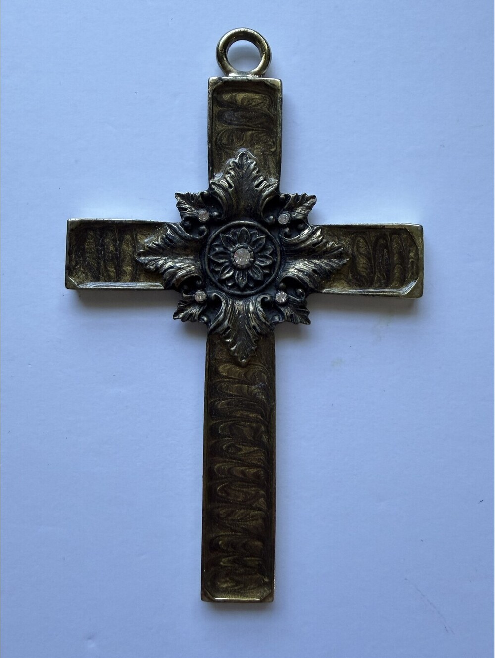 Vintage Brass and Silver Decorative Cross Pendant